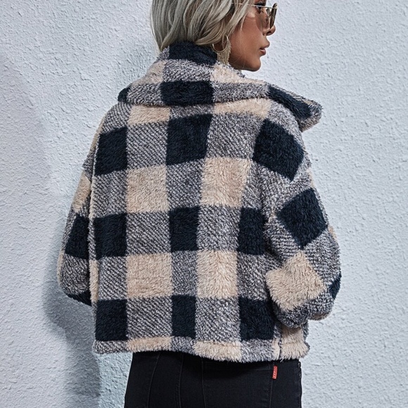 Cozy plaid zipper teddy jacket coat Shacket - Picture 5 of 7